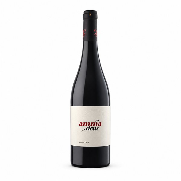 Sticlă de vin roșu Amma Deus Cuvée Roșu 0,75 L, etichetă ivorie