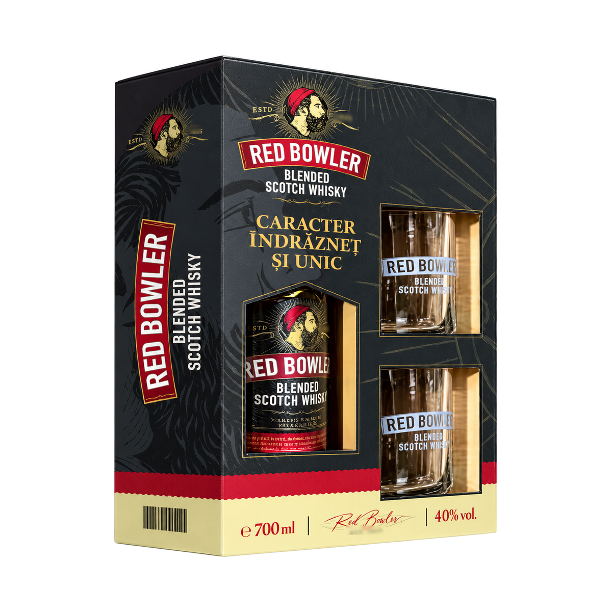 Red Bowler Blended Scotch Whisky + 2 Pahare, 0,7 L