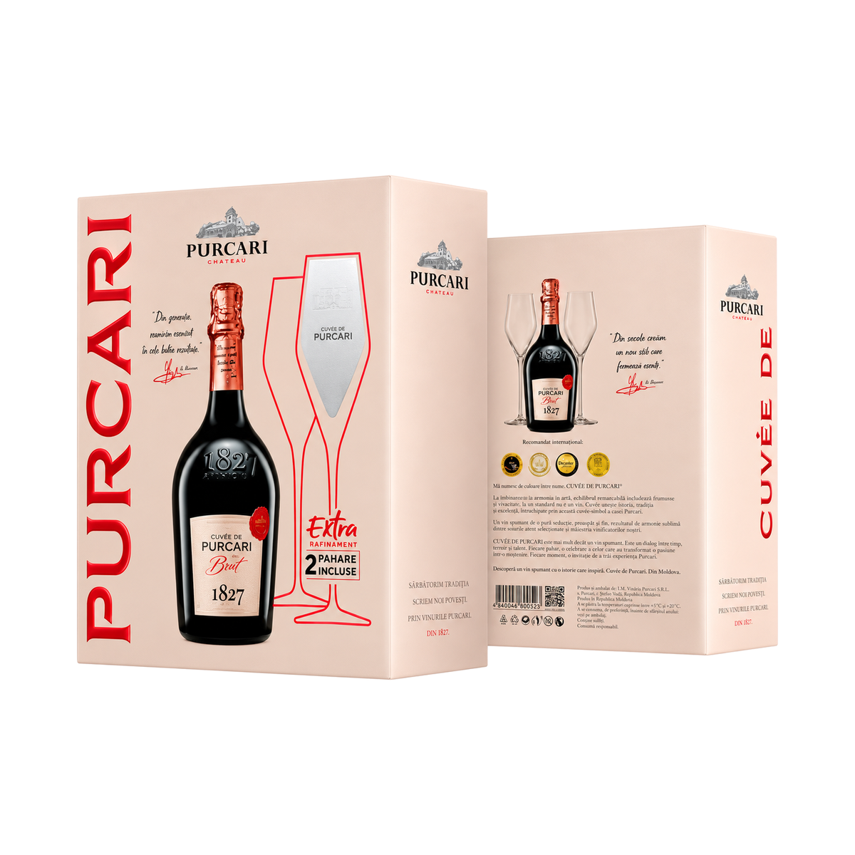 Purcari Cuvée de Purcari Rosé Brut Cutie Cadou, vin spumant roze brut, 0,75 L