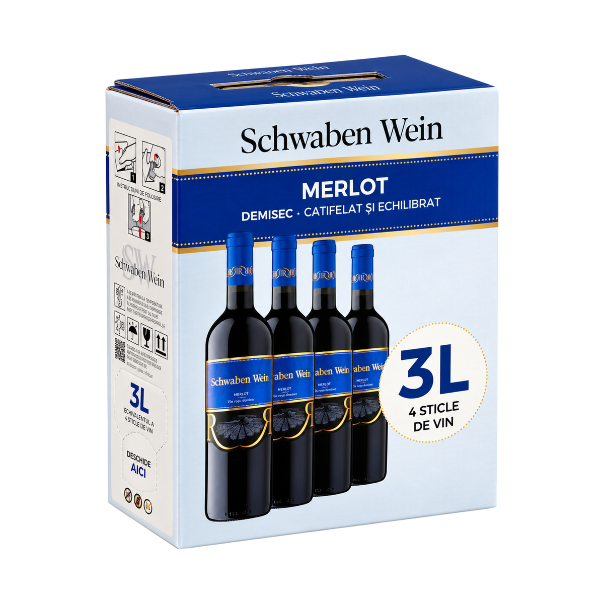 Recaș Schwaben Wein Merlot Demisec BiB, vin roșu demisec în bag-in-box, 3 L
