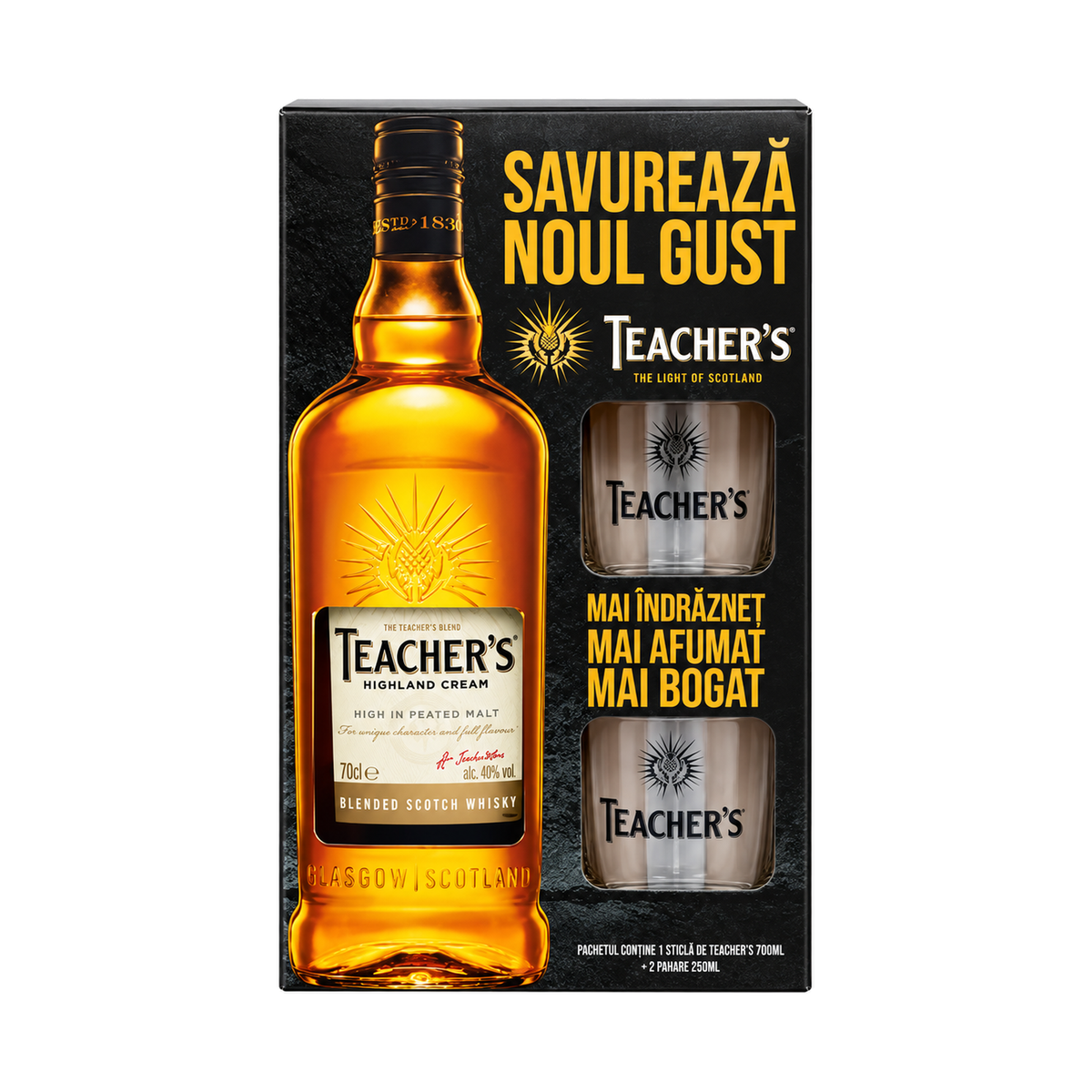 Teacher's Highland Cream + 2 Pahare, Blended Scotch Whisky, 0,7 L