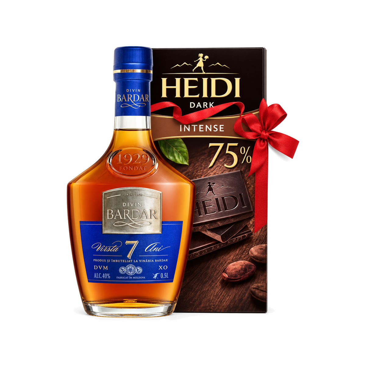 Bardar Divin Silver XO 7 Ani + Ciocolată Heidi, divin (vinars) și ciocolată neagră, 0,5 L