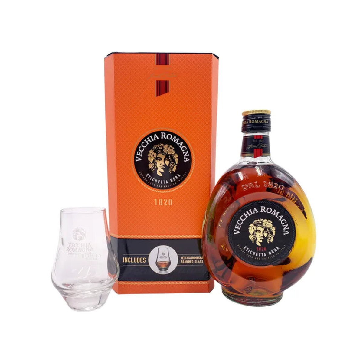Vecchia Romagna Etichetta Nera Set Cadou cu Pahar, set cadou, 0,7 L